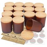 SUPMIND 15 Pack Candle Glass Jars- 7OZ Frosted Amber Empty Candle Jars with Bamboo Lids and Sticky Labels, Matte Brown Candle Jars in Bulk for Making Candles Containers - Dishwasher Safe