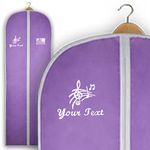 Personalised Embroidered Garment Bag, 63" Dress Prom Costume Cover Carrier With CROWN, DANCE, DANCE SHOES, MUSIC, LOVE, DANCERS, HAPPY BIRTHDAY, WEDDING BELL Images and With Any Text Bags (Lilac)