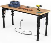 YITAHOME Adjustable Workbench for Garage 72" L X 24" W, Heavy-Duty Worktable W/Power Outlets & Pegboard, 2000 LBS Load Capacity, for Workshop, Office, Home