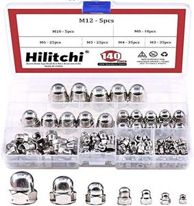 Hilitchi 140-Pcs M3 M4 M5 M6 M8 M10 M12 Acorn Dome Cap Head Hex Nuts Assortment Kit, 304Stainless Steel