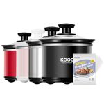 KOOC Small Slow Cooker, 0.65-Quart, Free Liners Included for Easy Clean-up, Upgraded Ceramic Pot, Nutrient Loss Reduction, Stainless Steel, Black, Round