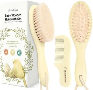 Cepillo de pelo de madera del bebé con la cerda suave de la cabra,cepillo del bebé fijado para los recién nacidos,cepillo del bebé y peine fijado, muchacho (Oval, Lemon)