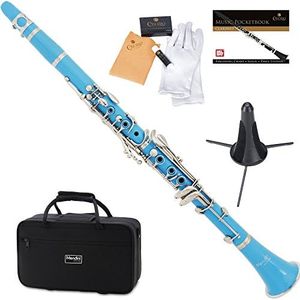 Mendini by Cecillo Bb Clarinet w/Case - Best Beginners Clarinet for Students, Adults and Kids w/Stand, Pocketbook, Mouthpiece and 10 Reeds - Wind & Woodwind Musical Instruments - Light Blue