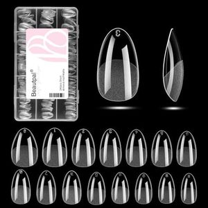 BEAUTPAL Short Almond Nail Tips Fake Nail Tips, 240Pcs Half Matte Soft Gel X Nail Tips, 15 Sizes Full Cover Acrylic False Press on Nails Tips, Nail Extension Tips