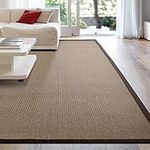 iCustomRug Zara Synthetic Sisal Collection Area Rug and Custom Size Runners, Softer Than Natural Sisal Rug, Stain Resistant & Easy to Clean Beautiful Border Rug in Chocolate 4' x 6'