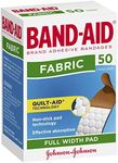 Band-Aid Fabric Strips 50 Pack |Non-stick pad technology| Greater Coverage|Extra Flexible