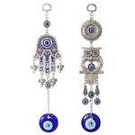 TIED RIBBONS 2 Pcs Vastu Feng Shui Blue Evil Eye Hanging for Home Entrance Car Wall Main Door Office Pendant Ornament Amulet for Protection and Good Luck Decorative Gift Items (10 inch)