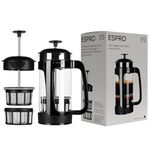 ESPRO - P3 French Press - Double Micro-Filtered Coffee and Tea Maker, Grit-Free and Bitterness-Free Brews, Durable Stainless Steel Frame, Ideal for Loose Tea and Coffee Grounds - (Black, 32 Oz)