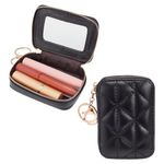 WADORN PU Leather Zipper Lipstick Storage Bags with Mirror, Small Cosmetic Bag for Lipsticks Mini Portable Makeup Holder for Women, Black