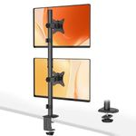 WORLDLIFT Dual Monitor Stand- Vertical Stack Monitor Desk Mount for Two Screens Up to 32 Inch Height Adjustable Screen Supports with Swivel, Tilt, Rotation, C-Clamp and Grommet Bases, Black