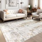 Famibay 5x8 Area Rug Washable Neutral Rugs for Living Room Thin Low Pile Bedroom Carpet Modern Abstract Carpet Rugs for Living Room Bedroom Entrance(Beige/Camel)