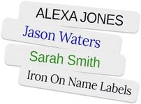 145 pc Iron On Name Labels for Clothing - Personalized with Your Name! Your Choice of Ink Color. Washable and Dryer Safe - PreDieCut 2" x 3/8" for Back to School, Camp, Nursing Homes