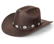 Classic-PU Leather-Western-Cowboy Hat for Women-Men-Wide Brim-Brown-Cowgirl Hat-Fedora Hats-Outback for Outdoor M/L, Coffee, Medium