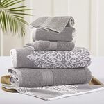 Amrapur Overseas | Artesia Damask 6 Piece Reversible Yarn Dyed Jacquard Towel Set (Grey)