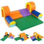 COSTWAY Kids Soft Play Set, 10 Pieces Baby Foam Climbing Blocks with Waterproof PU Leather, Indoor Toddler Climb and Crawl Activity Playset for Sensory Motor Skills (Green+Orange)