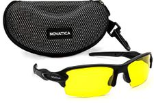 NOVATICA Anti Glare Night Driving Polarized TAC Glasses - HD Vision - UV Protection - Sport Sunglasses - Men & Women - Yellow Lenses - Durable TR 90 Frame Plus Accessories