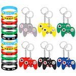 AUXSOUL 12pcs Game Console Keychain and 12pcs Rubber Bracelets, Game Controller Keyring, Silicone Bracelet for Game Lover Party and Party Favors for Kids（24pcs）