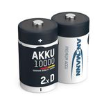 Ansmann D Size Batteries [Pack of 2] Long lasting Precharged Rechargeable D Type 10000 mAh NiMH MaxE Pro Battery For Digital Cameras, Flashguns, Toys, Audio Devices and Radio Controls, silver