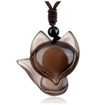 Top Plaza Womens Reiki Healing Crystal Ice Obsidian Gemstone Necklaces Adjustable Lucky Fox Amulet Protection Pendant Necklace Fox Jewelry, Stone