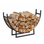 Relaxdays Firewood Rack, Half-Round, Indoors, Powder-Coated Steel, Log Cradle, HxWxD 55x92x21 cm, Black, 10028771