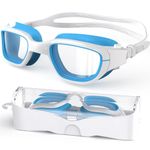 Zeligerstar Kids Swim Goggles,Swimming Goggles for Kids 6-14, Anti-Fog UV Protection Pool Goggles for Boys Girls (White/Blue+Clear Lens)