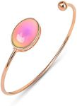 FUN JEWELS Rose Gold Mood Bracelet Oval Color Change Crystal Stone Open Cuff Wrap Stackable Bangle Gifts for Women, 2.55 inches, Brass, crystal