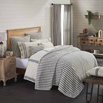 Piper Classics Market Place Blue Ticking Stripe Quilt, Twin, 86" x 68", Blue & Natural Cream Quilted Country Farmhouse Bedding