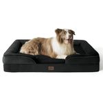 Bedsure Large Dog Bed Sofa - Washable Orthopedic Dog Beds and Couch with Removable Flannel Cover, Waterproof Dog Pillow with U-Shape Bolster, Black Squre Pet Bed, 97x71x16cm