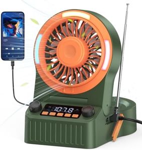 HZTzone Rechargeable Battery Powered Fan with Bluetooth Speaker, FM Radio