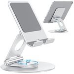 Swivel Tablet Stand for Desk, OMOTON T6 Rotating Foldable Adjustable Tablet Holder Dock Base Mount Compatible with iPad Pro/Air/Mini and Other Tablets (4-12.9 inch) Accessories, Silver