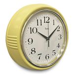 Lily's Home Retro Wall Clock, 9.5 Inch Vintage Design, Silent Non-Ticking Quartz Movement, Battery Operated, Perfect for Kitchen, Living Room, Office, and Indoor Use (Vintage Yellow)