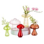 Hewory Mushroom Bud Vase Glass Vases for Flowers, Set of 5 Mushroom Shaped Flower Vase Small Vases for Table Decoration, Coloured Glass Vase Mushroom Decor for Room Decor Home Bedroom Living Room