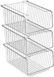 blitzlabs Wire Storage Baskets Stackable Refrigerator Organizer Bins Sturdy Metal Wire Bin Baskets Organization Baskets for Storage with Handles for Kitchen, Closets, Bathroom, Cabinets -Set of 3