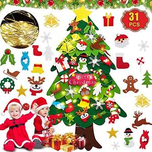 31 Pcs Felt Christmas Tree Decorations Set for Kids Toddlers Gifts DIY Hanging Felt Xmas Trees Detachable Ornaments Christmas Decor for New Year Home Door Window Wall Hanging Decoration