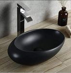 Sanque Ceramic Table Top Wash Basin/Vessel Sink For Bathrooms 20 X 12 X 5.5 Inches (Black Matt)