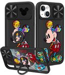Joyleop (2in1 for iPhone 13 Case Cartoon Cute Micky for Girls Pretty Women Teen Kids Girly Phone Covers Black Pattern Design with Slide Camera Cover+Ring Holder for Apple 13 6.1”
