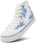 ZGR Womens High Top Canvas Sneakers,Lace-up Canvas Shoes,Casual Tennis Walking Shoes, Blue&white Embroidery, 10