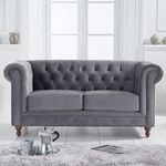 INTERIOR FURNITURE | Hand-Made Velvet 2 Seater Modern Chesterfield Button Tufted Sofa for Living Room, Office, Hallway, Bedroom(Grey)