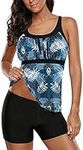 ECUPPER Womens Plus Size Tankini Sets with Shorts Swimsuits Racerback 2 Piece Swimwear with Swim Top and Bottoms Leaf M