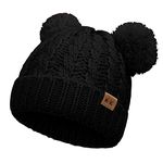 Baby Girls Bobble Hat - Toddler Winter Beanie Hats Kids Warm Knitted Beanies Double Pom Pom Hats Bonnet Cap for Children Boys Girls 1-6Y Black