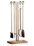 FLAMELY 4-Piece Fireplace Tools Set. Easy to Assemble Brass Plated Poker, Shovel, Tongs & Brush. Decorative but Practical Accessories kit, Will Upgrade Any Indoors Hearth & Stove Fiery Experiences.