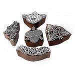 Hashcart | Set of 5 | Handicraft Floral Stamp Wooden Printing Blocks Art Craft Fabric Print Designs Supplies Hand Carved Art Work, Kids Project