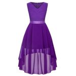 Girl Dress Sleeveless Elegant V Neck Vintage Girls Formal Bridesmaid Hi-Lo Hem Chiffon Long Party Dress(Purple,13-14Y