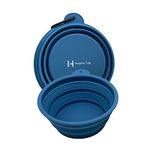 Harpers Tale Blue Large 1000ml Collapsible Travel Dog Food & Water Bowl, Food Safe Silicone, Integrated Mold, No Plastic Rim, Carabiner Clip, BPA-Free.