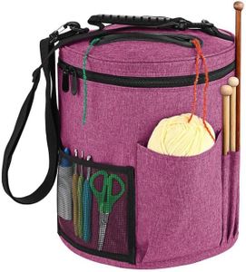 Knitting Bag, Yarn Organizer Tote Bag Portable Storage Bag for Yarns, Carrying Projects, Knitting Needles, Crochet Hooks, Manuals and Other Accessories (Rose Red)