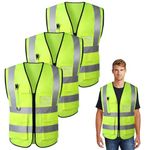 WenYa 3 Pcs Hi Vis Vests, High Visibility Reflective Vest, Safety Security Vest with Pockets Zipper, High Vis Jacket with Reflective Strips for Adult Outdoor