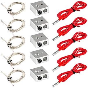 MakerHawk 5pcs Aluminum Heater Block for MK7 / MK8 3D Printer and 5pcs NTC 3950 100K Thermistor with 1 Meter Wiring and 5pcs 12V 40W 620 Ceramic Cartridge Heater for 3D Printer