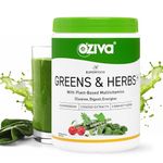 OZiva Superfood Greens & Herbs for Acne Control, Skin Health & Digestion | Daily Greens and 35+ Superfoods, Herbs, Chlorella & Moringa, Certified Vegan, 200 g