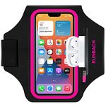 RUNBACH Armband for Samsung Galaxy S23 Ultra/S22 Ultra/S21 Ultra/S20 Ultra/Note 20 Ultra/Galaxy S23+/S22+/S21+/S20+/S10+/S9+/S8+, Sport Armband with Zipper Pocket for for Airpods and Car Key (Pink)