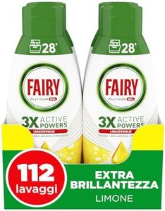 Fairy Detersivo Lavastoviglie Gel Liquido,112 Lavaggi, Confezione da 4 Bottiglie, Platinum Limone, Dona Extra Brillantezza Alla Lavastoviglie, Combina Pulizia Brillantezza E Freschezza